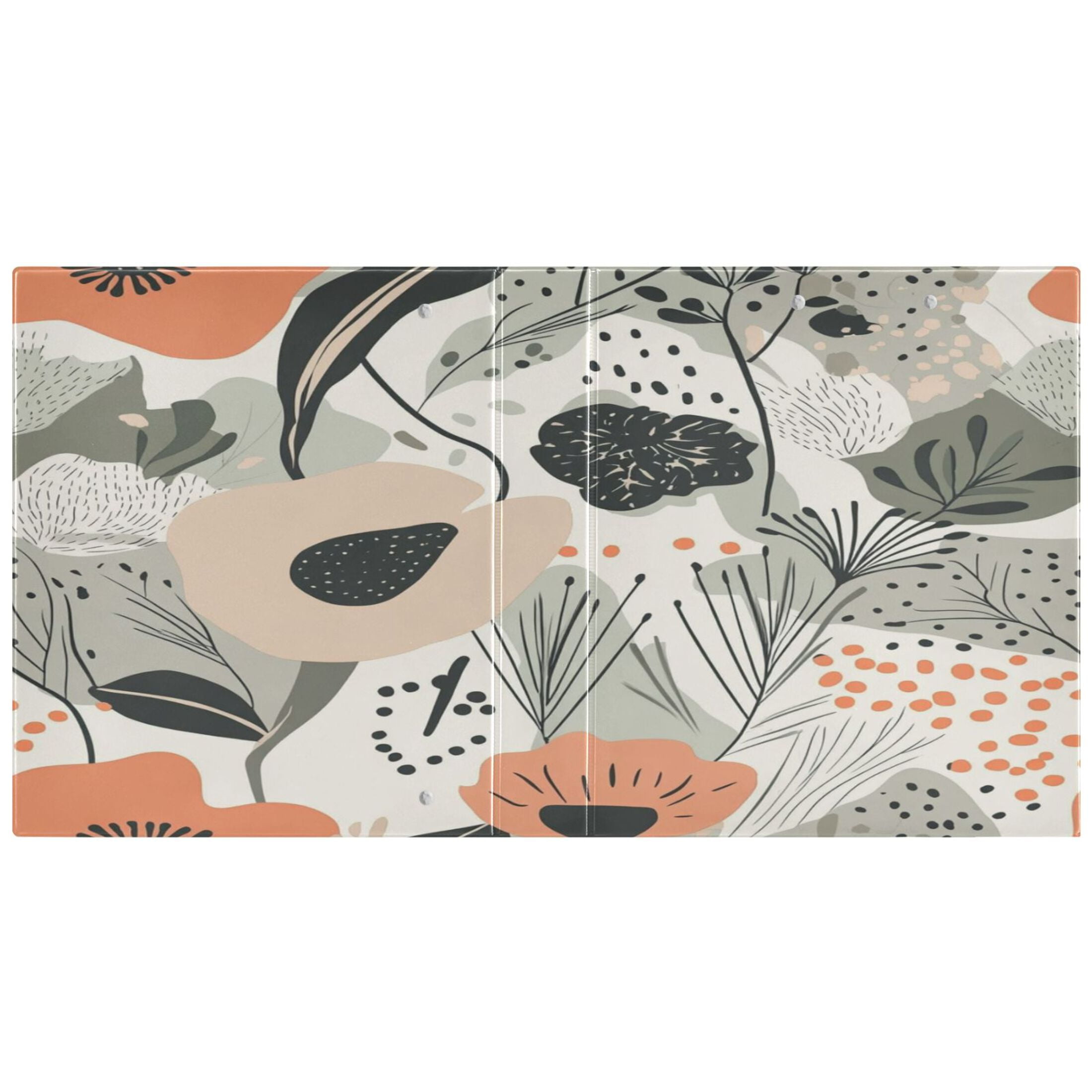 Artistic Floral Pattern 12.4x10.6in PVC Round Ring Binder, D-Ring 3-Hole, Metal Clip, 200 Sheets