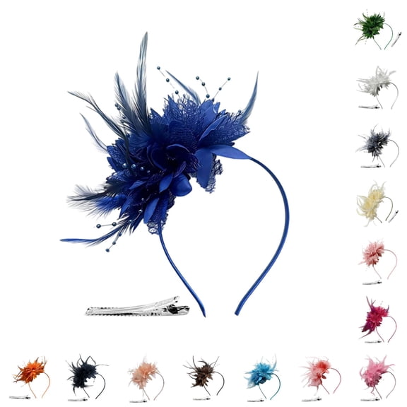 Ticikt Fascinators Hat for Women, Tea Party Hat Floral Lace Headband for Wedding Cocktail Party Dress Up,Blue2