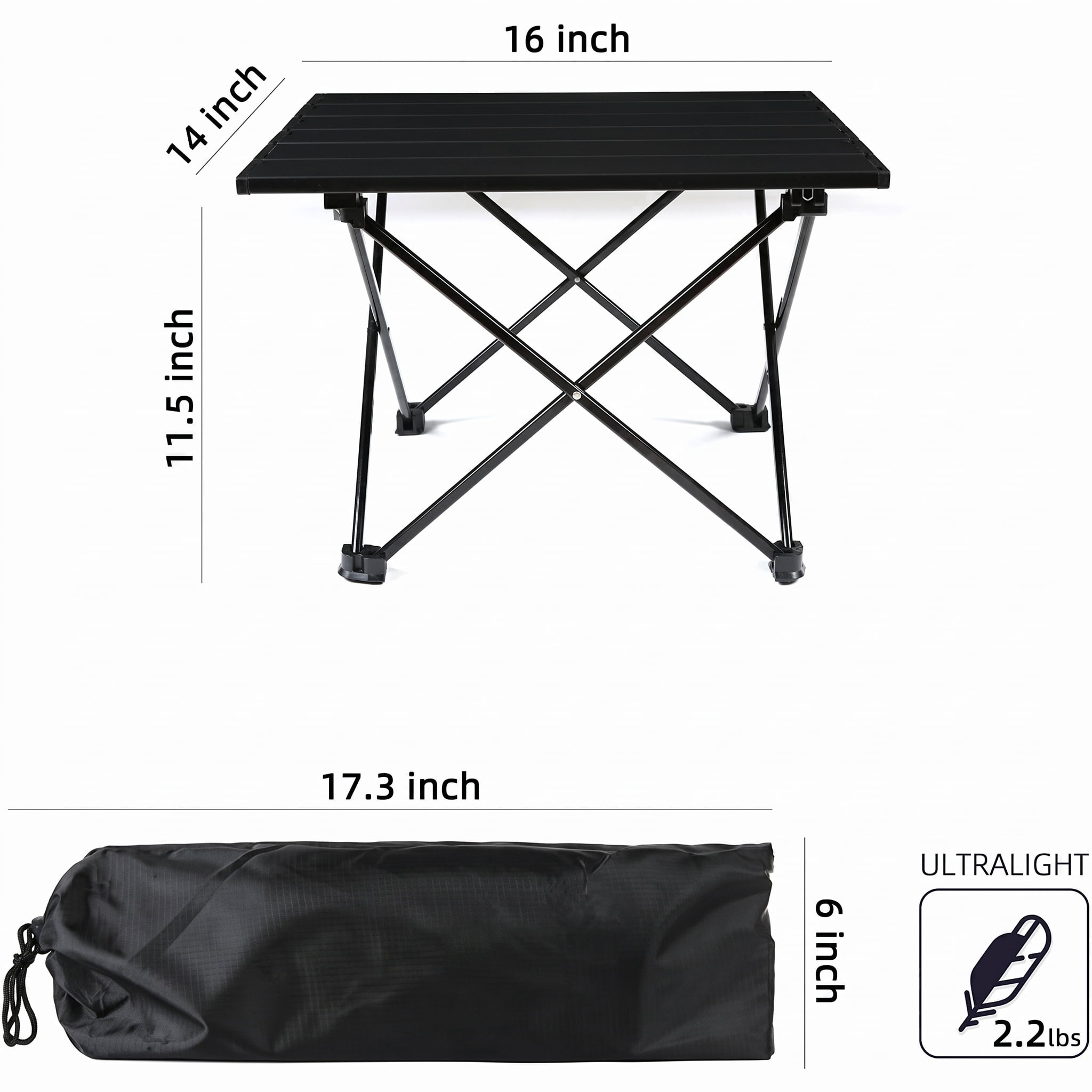 Ultralight Folding Camping Table, Aerospace Aluminum Portable Backpacking Table with Detachable 600D Polyester Storage Bag, Upgraded Nylon Hinges Supports 60 LBS for Hiking Fishing Beach Picnic
