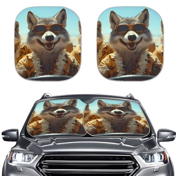Bulopur Funny Raccoon Car Windshield Sun Shade Block UV Rays Sun Protector for Car Windshield Easy to Store Auto Front Window Sunshade Covers 2 Pack Exterior Decoration for Most Cars