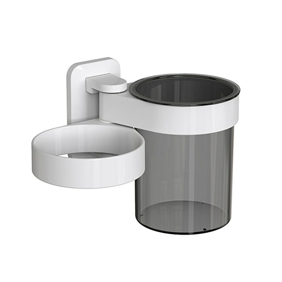 Soporte para secador de pelo de montaje en pared para baño con organizador de almacenamiento en rack de tazas para el hogar y el hotel (blanco)