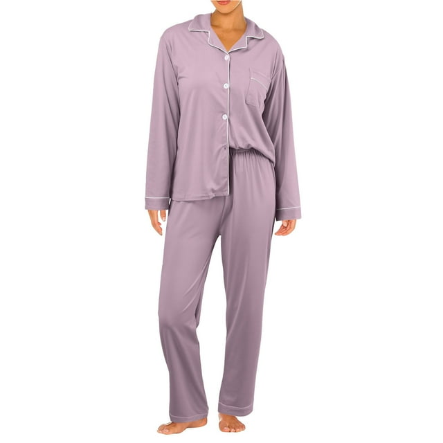 Conjunto de pijama de manga larga de 2 piezas para mujer - Pijama informal y cómodo con pantalones de cintura elástica - Tejido de poliéster suave - Tallas M-XXL