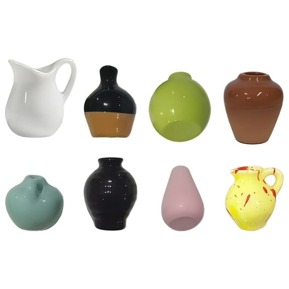 8 Pcs Mini Adsorbent Vases, Funny Small Plant Attractors for Fridge, Resin Flower Pots with Ceramic Glaze, Colorful Fridge Attractors for Office & Home D茅cor, Small Decorative Vases