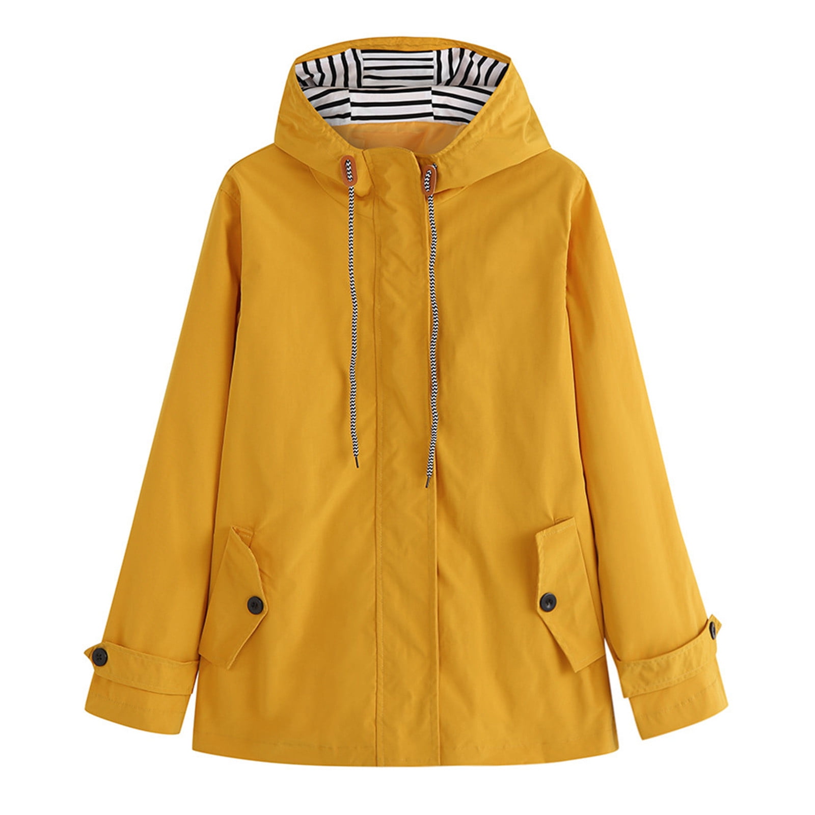 Waterproof Jackets Women Rain Solid Outdoor Plus Hooded Raincoat Windproof Coat 