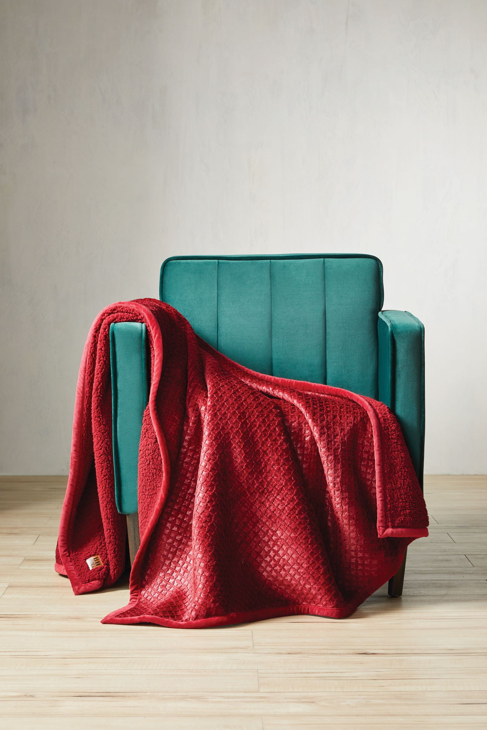 Better Homes & Gardens Oversized Sherpa Throw, 50" x 72", Red Waffle Deal BrickSeek