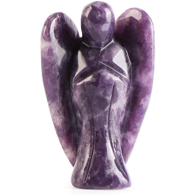 Figuras de ángel de cristal de lepidolita morada de 2.0 in, piedra preciosa tallada, chakra, bolsillo, ángel de la guarda, estatua de Reiki, piedras curativas para meditación, decoración del hogar, r JAMW Sencillez