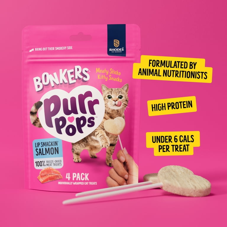 2 pack) BONKERS Purrpops, Freeze Dried Salmon Flavored Lollipop