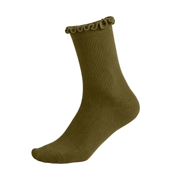 ZACPNCV Girl Ankle Ruffle Socks Casual Cotton Blend Frilly Breathable Cute Knit Lettuce Trim No Show Socks A-Olive Green