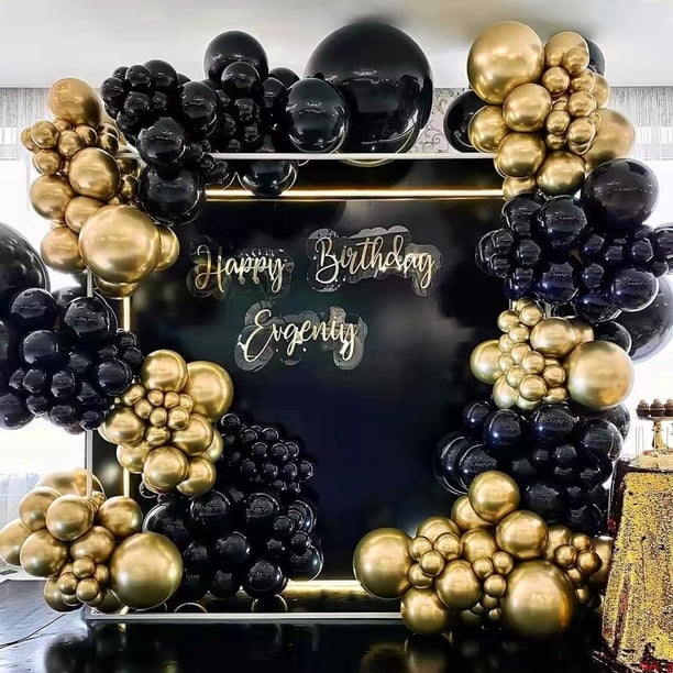 Kit de arco de guirnalda de globos negros y dorados, total 142 piezas 18 "12" 10 "5" Juego de globos de látex para ducha Cumpleaños Boda Despedida de soltera Suministros de decoración de fiesta JAMW Sencillez