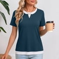 thumbnail image 4 of ZHYou 2 in 1 Layered Short Sleeve T Shirts for Women Casual Loose Fit Crew Neck Color Block Summer Tops Navy S, 4 of 6