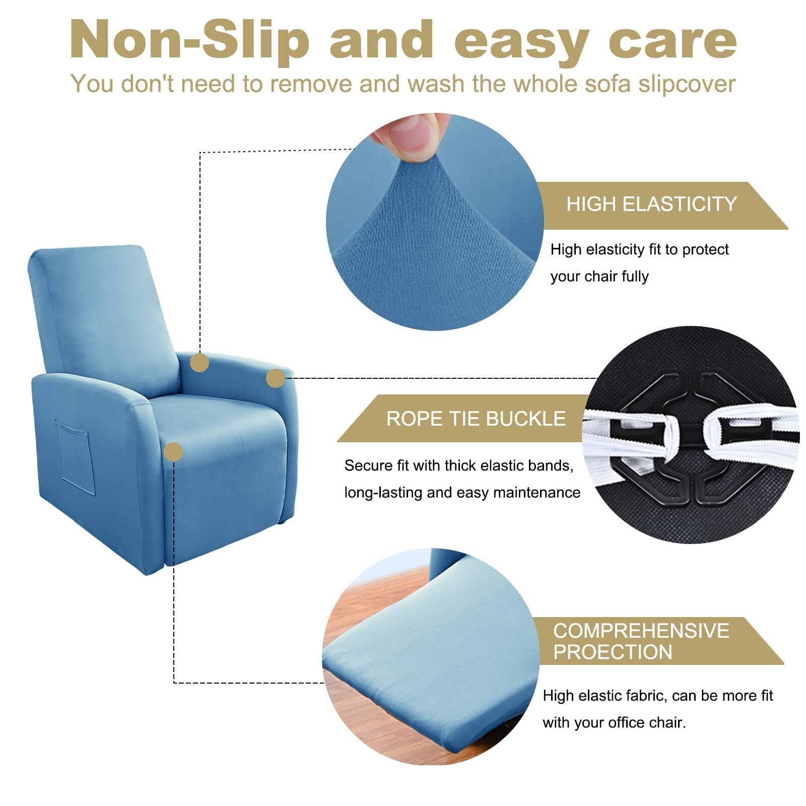 LKJYER Recliner Chair Covers 4 Pieces Waterproof Small Recliner Sofa Slipcover Stretch Recliner Slipcover for Lazyboy Recliner Chair with Storage Pocket Furniture Protector for Living Room