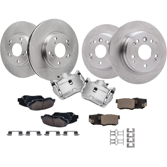 Detroit Axle - Front & Rear Disc Rotors Ceramic Brake Pads   Front Brake Calipers Replacement for 2003-2011 Honda Element - 10pc Set