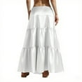 thumbnail image 3 of Wyobmus Women's Midi Skirt Satin Skirt Tiered Flowy High Waist A-Line Elastic Ruffle Casual Skirts White, 3 of 5