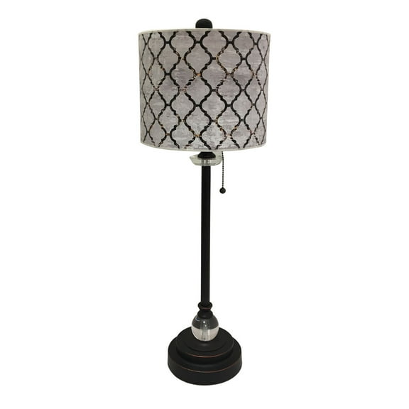 Royal Designs 28" Crystal and Oil Rub Bronze Buffet Lamp with Moroccan Tile Textured Design Hardback Lamp Shade