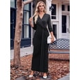 thumbnail image 5 of Womens Ruched Guest Gown Long Sleeve Split Bodycon Evening Dress V Neck Plain Twisted Waist Long Dresses Fall, 5 of 7