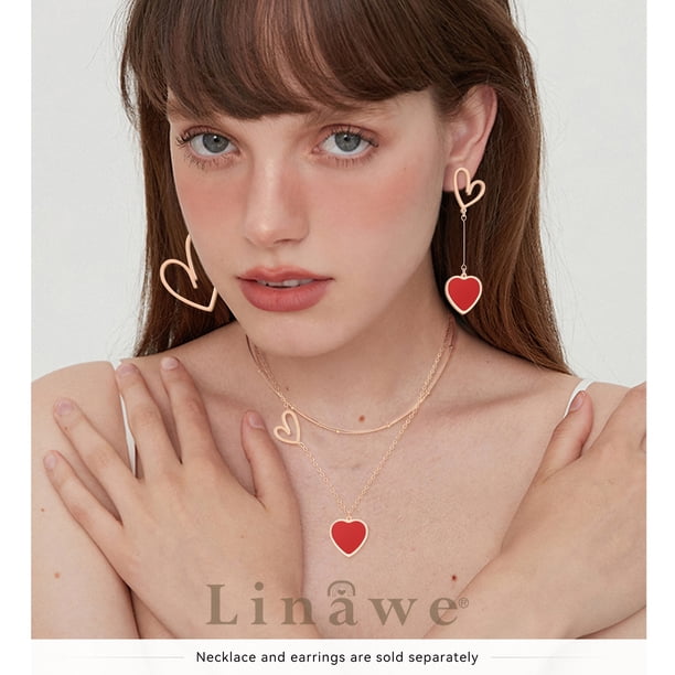 Linawe Red Heart Dangle Earrings for Women Trendy, Hypoallergenic