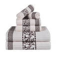 thumbnail image 2 of BNM Cotton Greek Scroll 6 Piece Towel Set, Ivory/Chocolate, 2 of 7