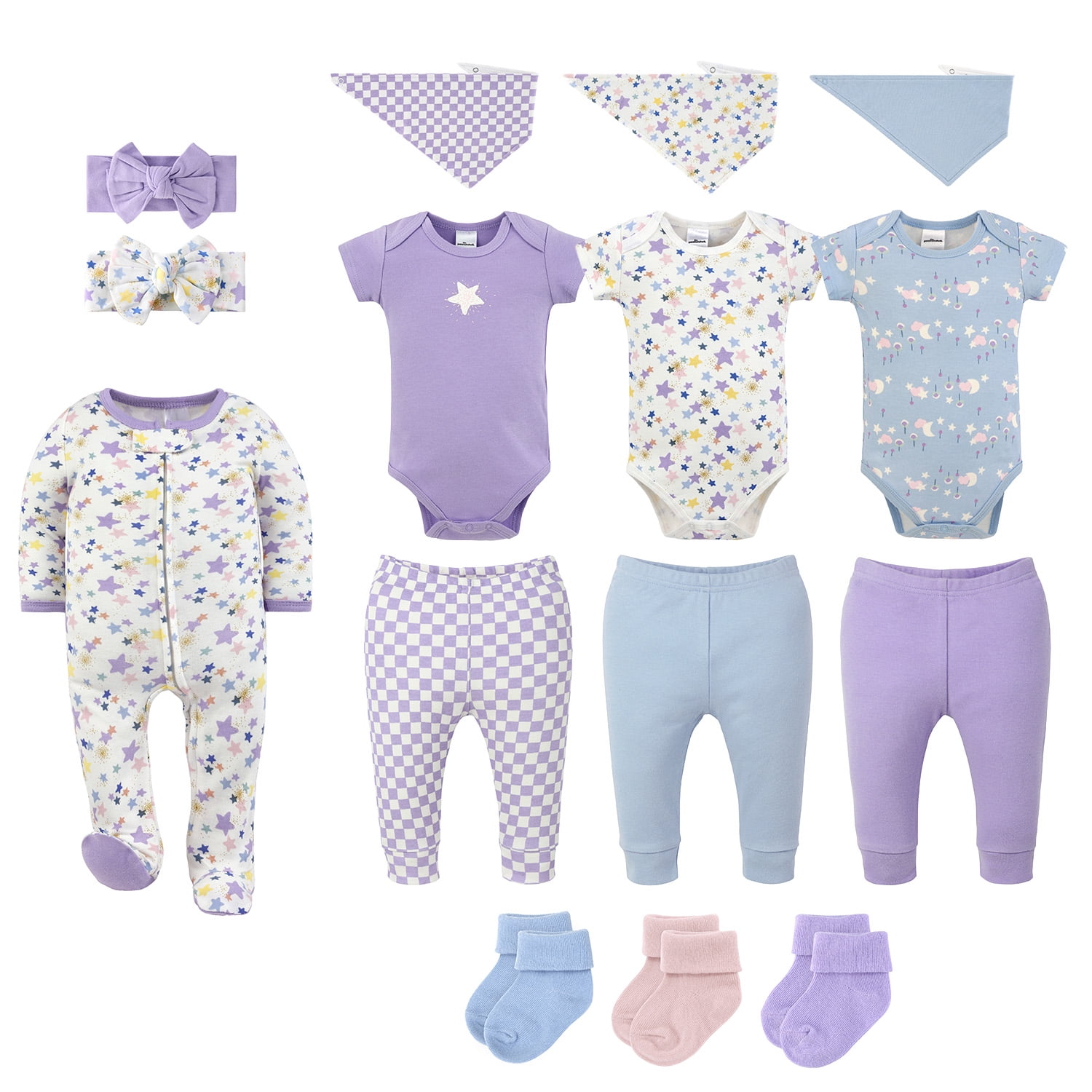The Peanutshell Sky Sparkle 15-Piece Baby Girl Clothes Set, 0-3 Months