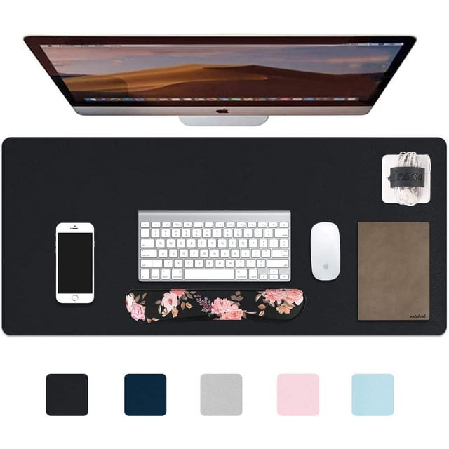 Desk Pad, Extended Gaming Mouse Pad, XXL Large Mouse Pad, Non-Slip PU Leather Desk Blotter, Waterproof Keyboard Mouse Mat Desk Writing Pad for Work, Game, Office, Home Accessories - Black