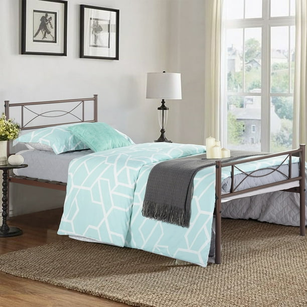 Easy Setup Premium Metal Bed Frame Platform Box Spring with Headboard