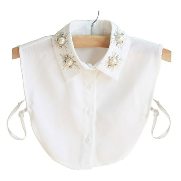 GENEMA Chiffon Lapel Dickey False Collar Pearl Beading Floral Detachable Half Blouse
