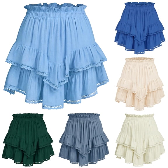 Flowy Skater Skirt with Ruffle Casual Tennis Skirt Solid Color Lace Comfort Stretch Waistband for Daily Wear Neon Skirt XXL