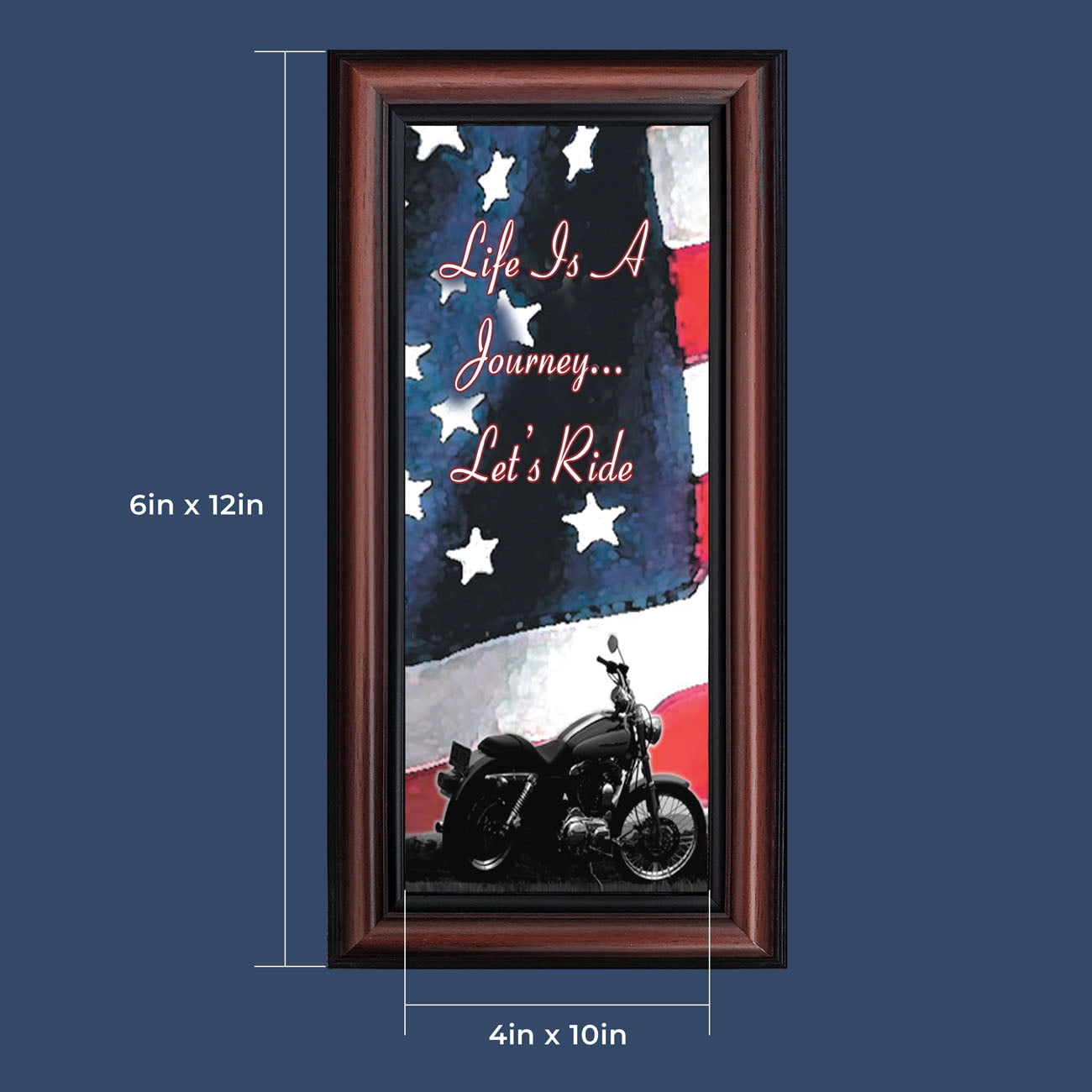 Harley Davidson Gifts for Men and Women, Patriotic Harley Accessories, Harley Davidson Wedding Gifts, American Flag for Harley Riders, "It's Not the Destination" Unique Motorcycle Wall Decor, 7851