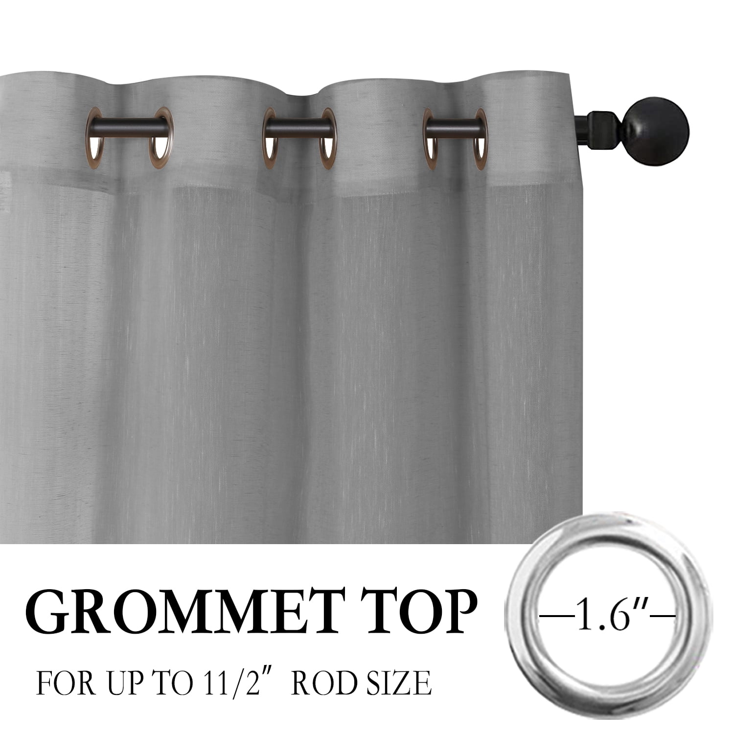PrimeBeau Semi Sheer Curtains Light Filtering Natural Linen Blended Grommet Draperies, 52" by 96" inch, 2 Panel Set, Gray