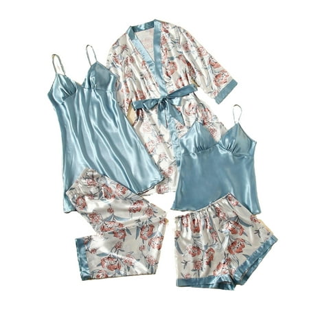 

V neck Casual Floral Robe Sets Multicolor Long Sleeve Women Pajama Sets