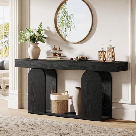 Tribesigns 70.9-Inch Extra Long Sofa Table Farmhouse 2-Tier Console Tables with Wood Frame and Storage Shelf for Living Room Hallway Foyer Black