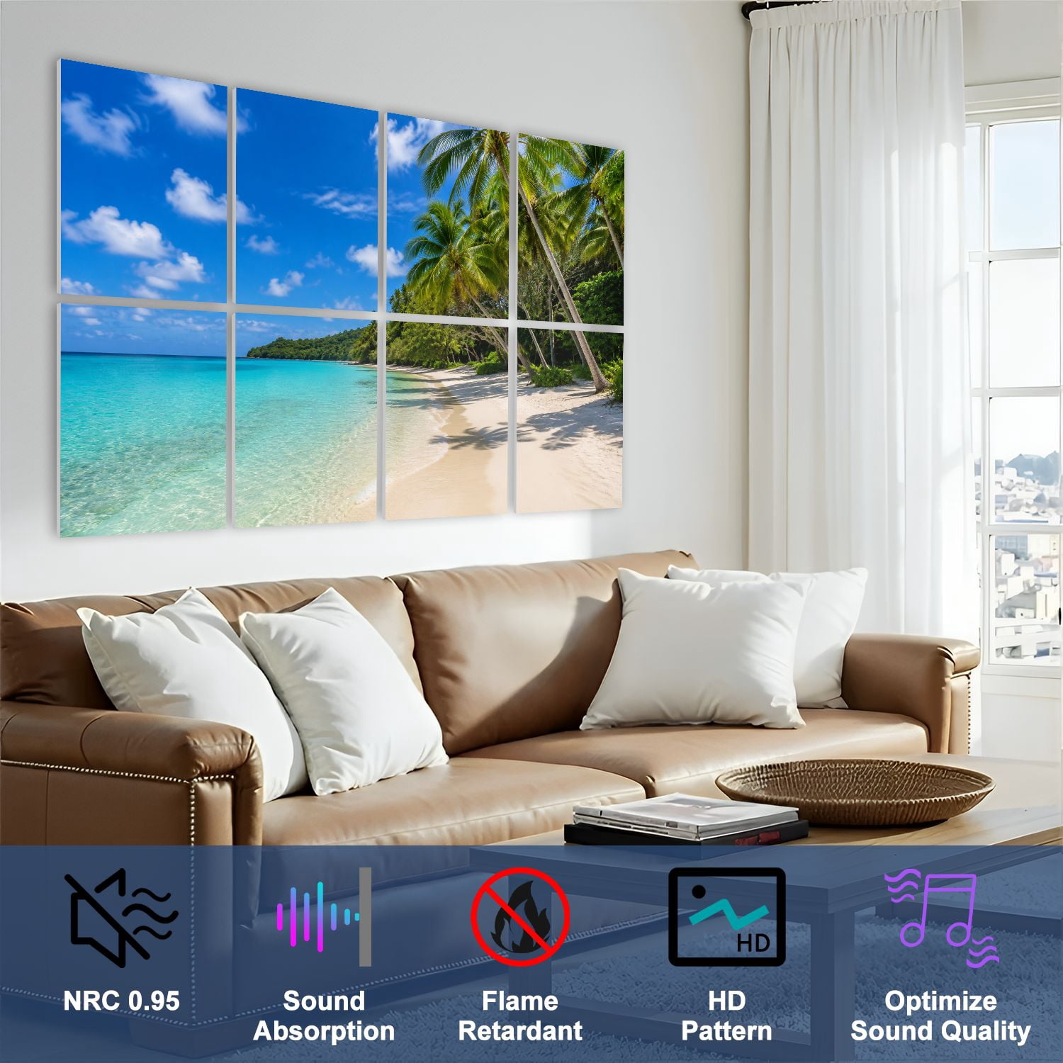 8 Pack Art Acoustic Panels Sound Absorbing paradise beach Decorative Soundproof Wall Panels Self Adhesive for Nursery Game Room Bedroom 48"x32"