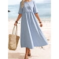 thumbnail image 3 of Vestido midi BEYINCUTE a rayas azules con mangas 3/4 y bolsillos para mujer, 3 of 7