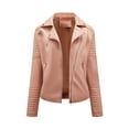 thumbnail image 4 of IROINNID Women's Short Faux Leather Jacket Notch Lapel Solid Color Long Sleeve Casual Warm Jacket Slim Winter Hoodless Coats, Pink, 4 of 5