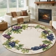 thumbnail image 3 of Summer Grape Wreath Round Area&nbsp;Rug 8ft Retro Watercolor Purple Grapes Green Leaf Linen Non-Slip&nbsp;Washable Circle Rugs Soft Felt Indoor Floor Mat for Bedroom Kitchen Living Room Bathroom, 3 of 9