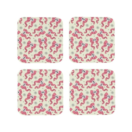 

Tideii Bow With Sugar Skull for Leather Coasters 4 Pieces Anti-fouling and Anti-scalding Decorative Coasters Suitable for Restaurants Kitchens Coffee Shops-Square