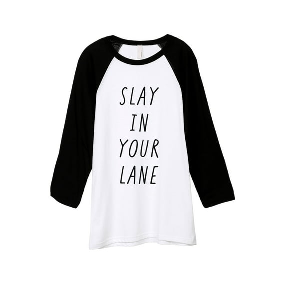 Slay In Your Lane Unisex 3/4 Sleeves Baseball Raglan T-Shirt Tee White Black X-Small