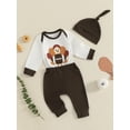 thumbnail image 3 of Suealasg Baby Boys Girls Thanksgiving Outfits 3 6 12 18 Months Long Sleeve Turkey Embroidery Romper + Pants + Hat Set 3Pcs Casual Spring Fall Clothes for Infant Boys Girls, 3 of 8