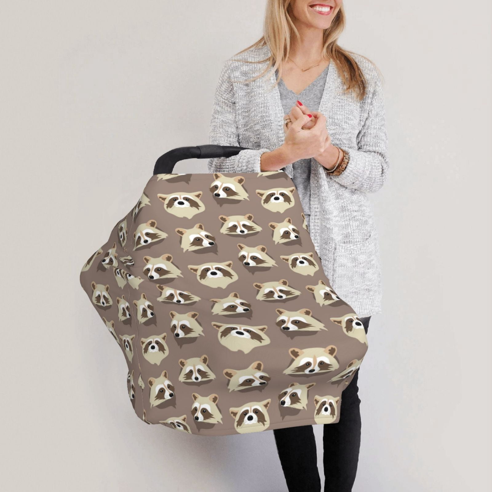 Fotbe Raccoon Pattern Car Seat Covers for Babies, Nursing Breastfeeding Cover Infant Carseat Canopy, Soft Stretchy Carrier Cover
