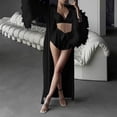 thumbnail image 2 of Yongwang 3 Piece Sleepwear for Women Feather Trim Bell Sleeve Long Dress Robe with Cami Shorts Sleepwear Loungewear Set, 2 of 9