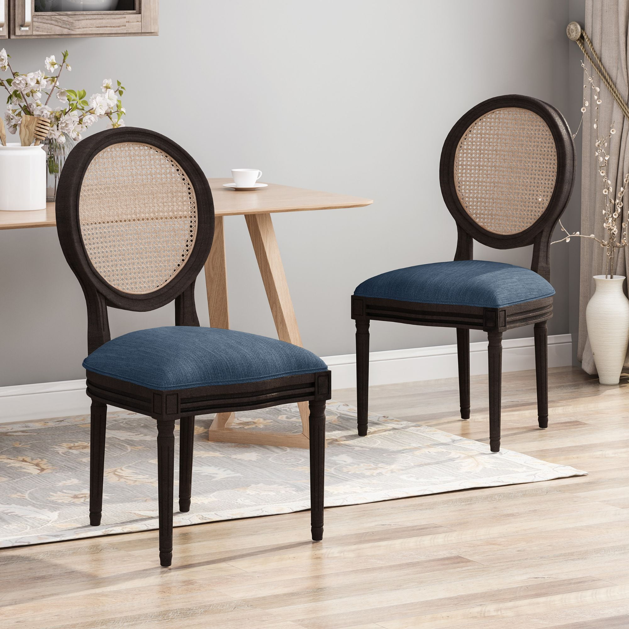 Noble House Chardean Traditional Dining Chairs, Set of 2, Navy Blue