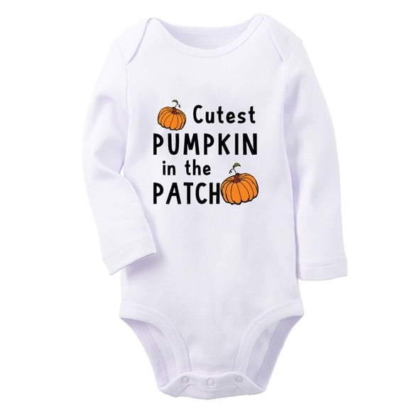 Cutest Pumpkin in The Patch Funny Rompers, Newborn Baby Unisex Bodysuits, Infant Jumpsuits, Toddler 0-12 Months Kids Long Sleeves Oufits (White, 6-12 Months)