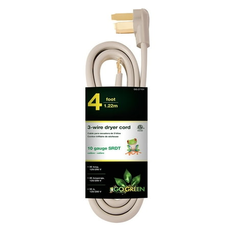 GoGreen Power GG-27104 4’ 3-Wire Dryer Cord, 20 Amps, 4 Ft