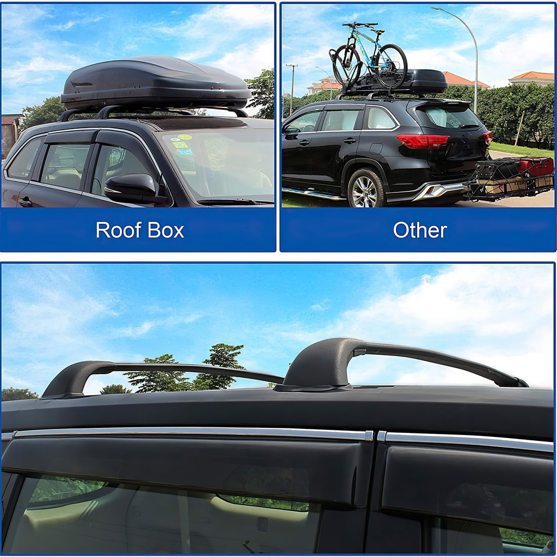 TRIL GEAR Top Roof Rail Rack Cross Bars Fit For 2014 2015 2016 2017 2018 2019 Toyota Highlander XLE Limited Black Aluminum Luggage Carrier
