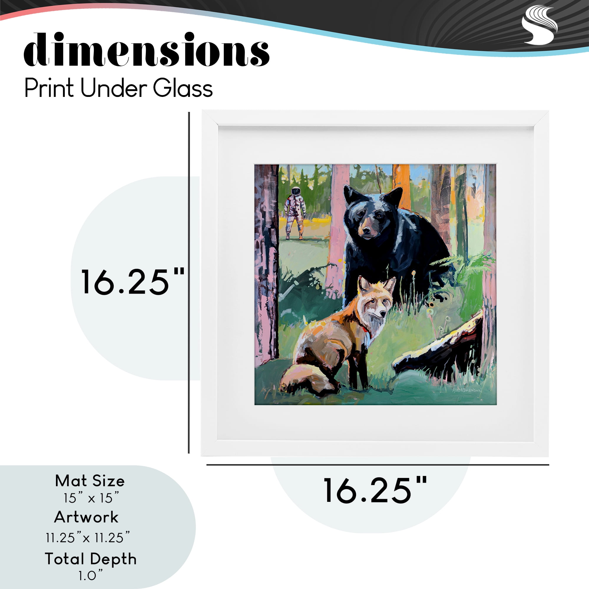 Forest Animals in Deep Space White Framed Print Under Glass, design by Adam Swanson