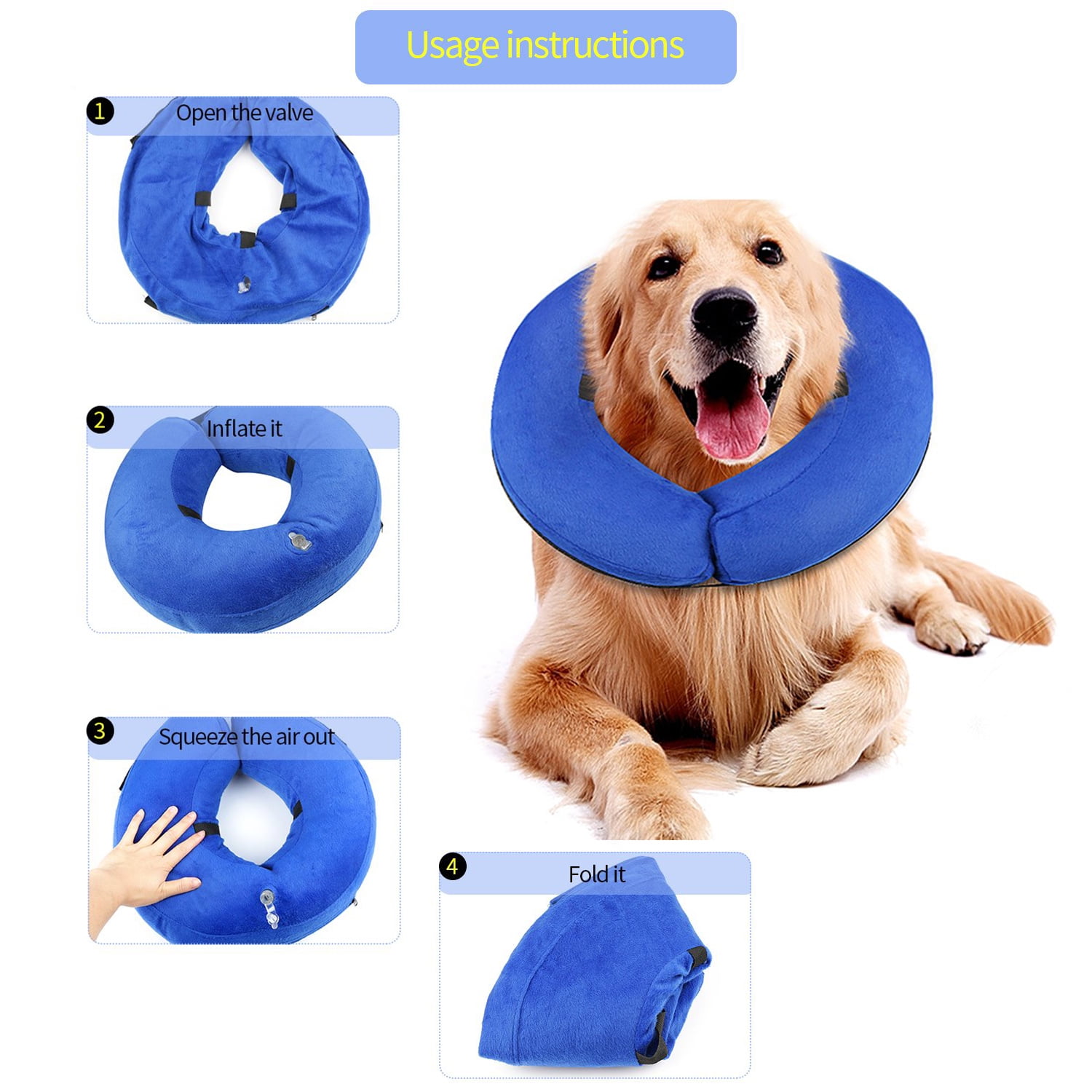 Protective Inflatable Dog Collar Soft Pet Recovery E Collar Cone for Small Medium Large Dogs Designed to Prevent Pets from Touching Stitches Wounds and Rashes Does Not Block Vision Walmart