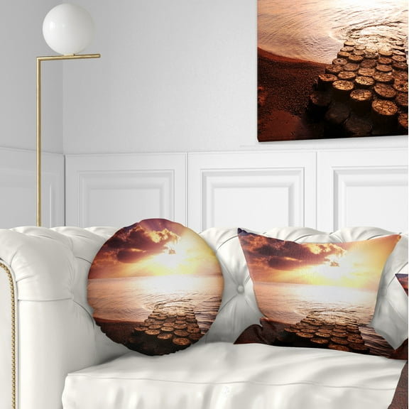 Designart Stunning Beach with Old Bridge - Seascape Throw Pillow - 12x20