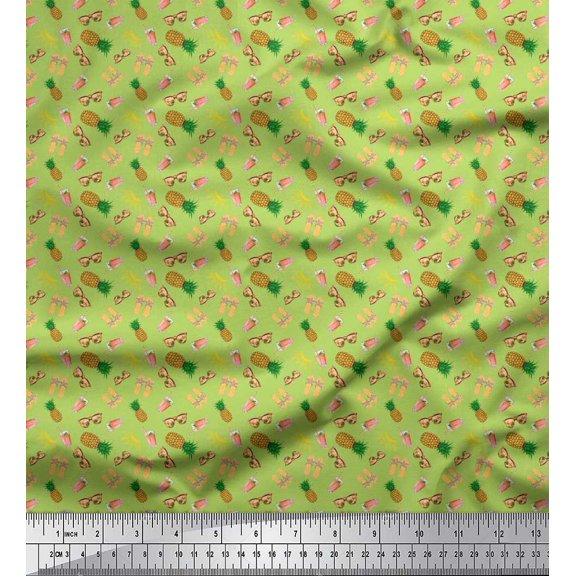 Soimoi Viscose Chiffon Fabric Pine,Slippers & Goggles Fashion Print Sewing Fabric Yard 42 Inch Wide