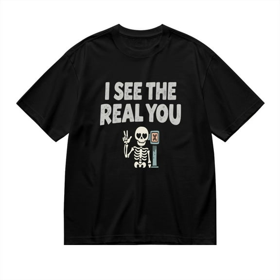 I See The Real You, Cartoon Skull With Heart Eyes Print 1, Vintage T Shirt, Cotton T-Shirt for Men, 23483352,M