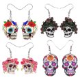 thumbnail image 1 of Pendientes Calavera Hueso 4/3 Pares Acrílico Halloween para Mujeres Y Niñas Regalos Festivales, 1 of 8