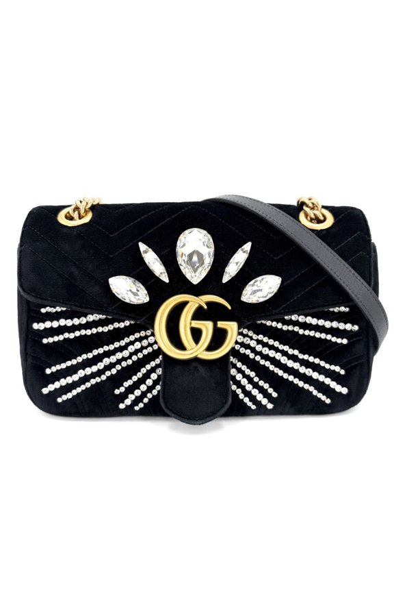Pre-Owned Gucci GG Marmont Quilted Small Chain Shoulder Bag for Women, with Rhinestones,...